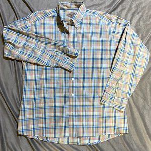 Bills Khakis Blue Gold Plaid Casual Dress Shirt sz Large